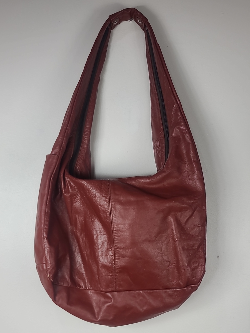 Vintage Flores Bags Mohagany Reddish Brown Leather Boho Slouch Hobo Shoulder Bag - Picture 3 of 12